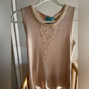 Tessori Tan Beaded Tank Top with Pearls